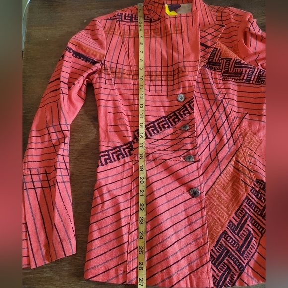 Y2K Vintage Legatte jean Womens Italian Blazer Red Black Geometrical Print Sz 1 - Picture 7 of 9